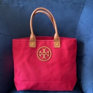 Tory Burch Red Tote with Tan Handles